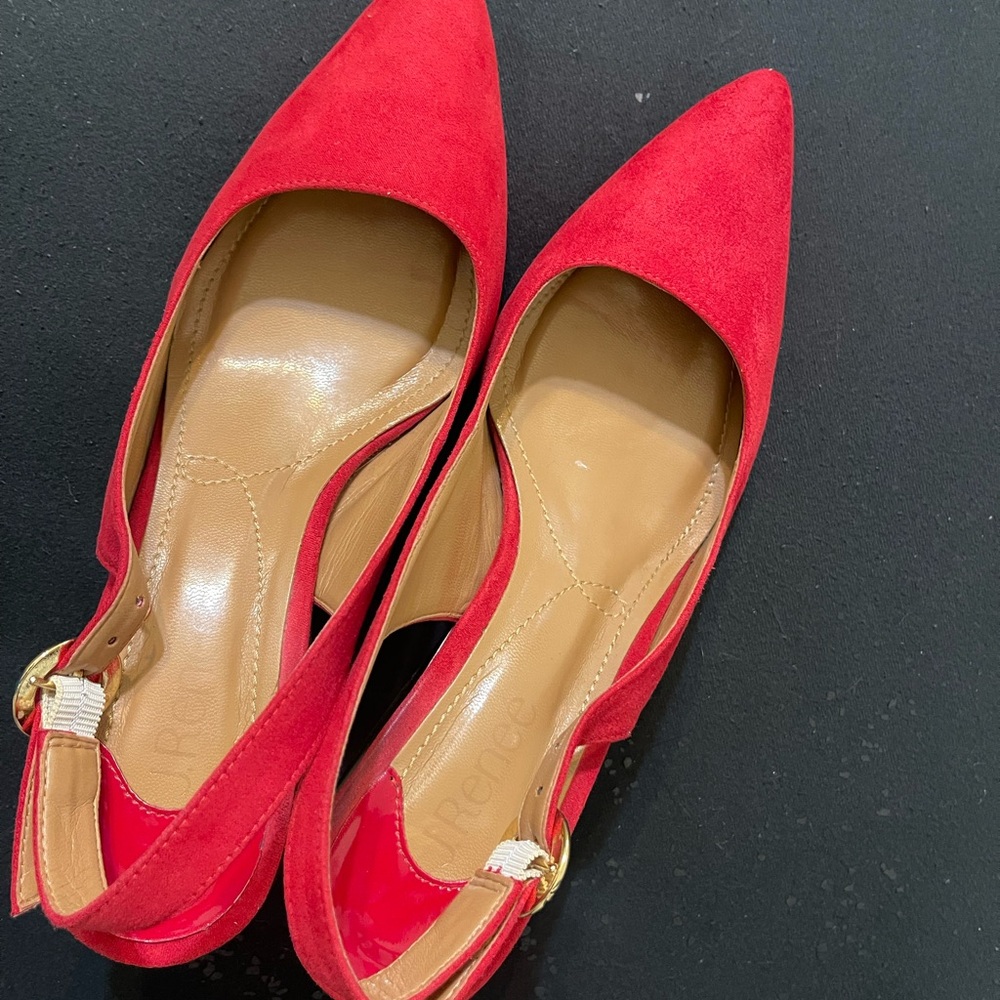 Chic Red Suede Heels with Ankle Strap